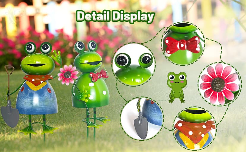 HONGLAND Metal Yard Art Garden Decor for Outside - Cute Frog Outdoor Decor - 3D Spring Frogs Figurine Garden Sculptures & Statues - Gifts for Grandma Mom - 2 Pcs
