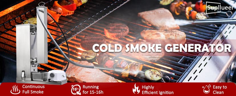 Cold Smoke Generator, 16 Hours Continuous Smoke, Stainless Steel Pellet Smoker Tube, Portable Electric Smoke Maker Outdoor Smoker Accessories for Meat Vegetables