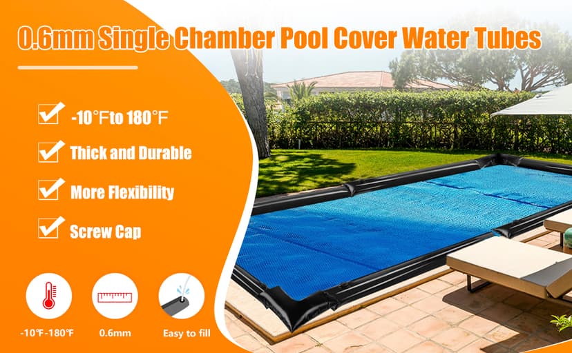10 Pack 0.6mm Thicker Pool Cover Water Bags with Pool Cover Weights Corner, 8 Ft PVC Pool Water Tubes with Screw Caps for Winterizing for Inground Swimming Pool Winter Cover