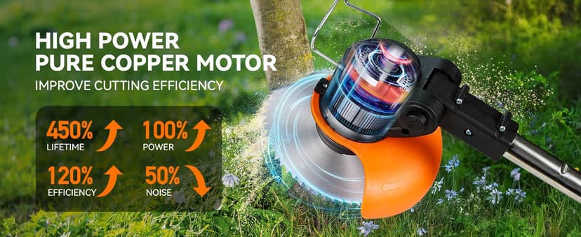 Weed Wacker Cordless,24v Electric Weed Eater Battery Powered,3 in 1 Lightweight Grass Trimmer with 2 4.0 Ah Batteries & Charger,Height Adjustable Wheeled Brush Cutte for Lawn Care,Garden,Yard (red)