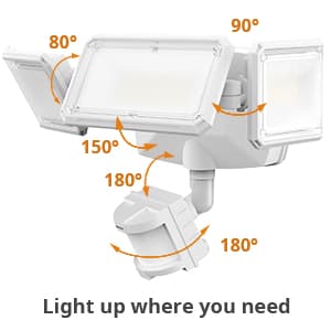LEPOWER Battery Powered LED Flood Light Outdoor,1500LM Motion Sensor Security Lights, IP65 Waterproof,Wireless Flood Light Battery Operated,3 Head Motion Detector Light for Garage,Yard,Porch(White)