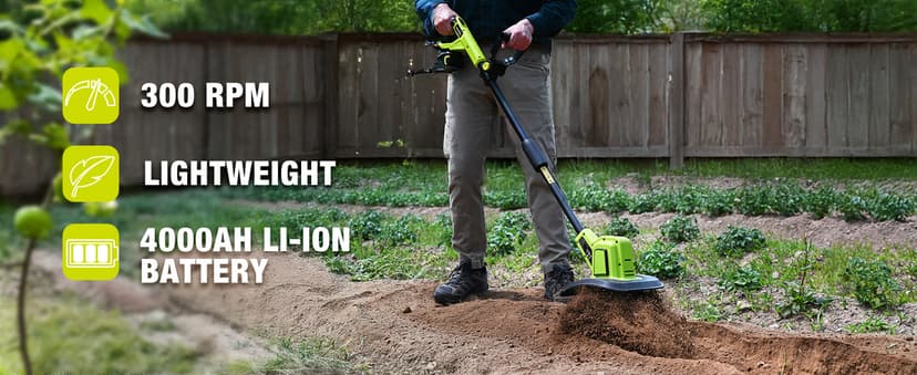 SnapFresh Cordless Tiller Cultivator, 20V Electric Garden Tiller with 4.0AH Battery and Fast Charger, 300 PRM Battery Powered Rototiller, 9" Width 6.6" Depth, 3 Speed Handheld Tiller with Steel Tines
