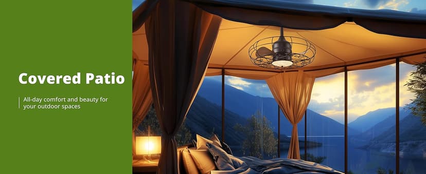 Orison Outdoor Ceiling Fans with Light, 21'' Wet Rated Outdoor Hanging Fan for Gazebo, Plug in Caged Lighting for Pergola Canopy, Hanging with Hook, 3 Color LED Light, Waterproof