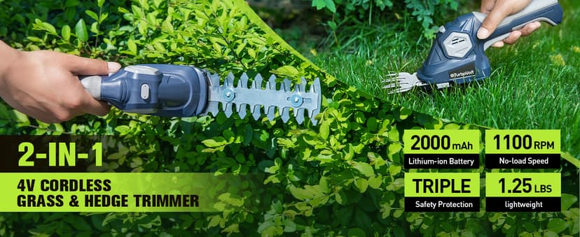 Cordless Grass Shear & Hedge Trimmer, Electric Shrub Trimmer - 2 in 1 Handheld Grass Cutter, Hedge Shear for Garden, Lawn, Rechargeable Lithium-Ion Battery and Type-C Cable Included