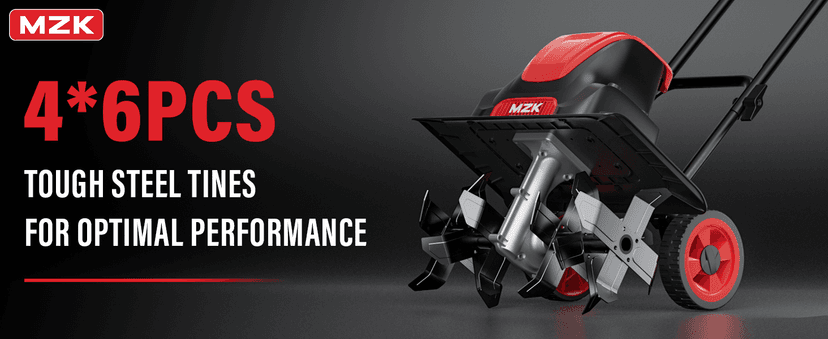 MZK 16-Inch 13.5-Amp Corded Electric Tiller/Cultivator, 8-inch tillling Depth with Adjustable Wheels, Foldable Electric Rototiller for Garden Soil Digging