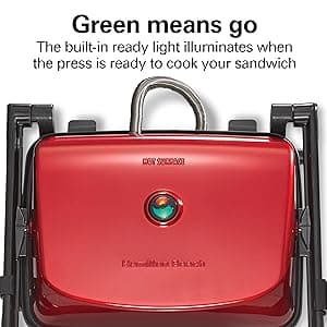 Hamilton Beach Panini Press Sandwich Maker & Electric Indoor Grill with Locking Lid, Opens 180 Degrees for any Thickness for Quesadillas, Burgers & More, Nonstick 8" x 10" Grids, Red (25462Z)
