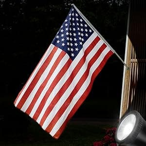 Solar Spotlight Outdoor Upgraded, Stay On All Night, 5000mAh LED Security Light Solar Powered, Exclusive Optical Solar Projector Light Auto On/Off Waterproof for Flag/Yard/House/Garden 2-Pack