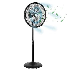 BILT HARD 18" Oscillating High-Velocity Outdoor Pedestal Misting Fan, 3-Speed Patio Fans for Outside, Adjustable Height, 120° Oscillation, Waterproof, Industrial Fan for Outdoor- UL Listed Black