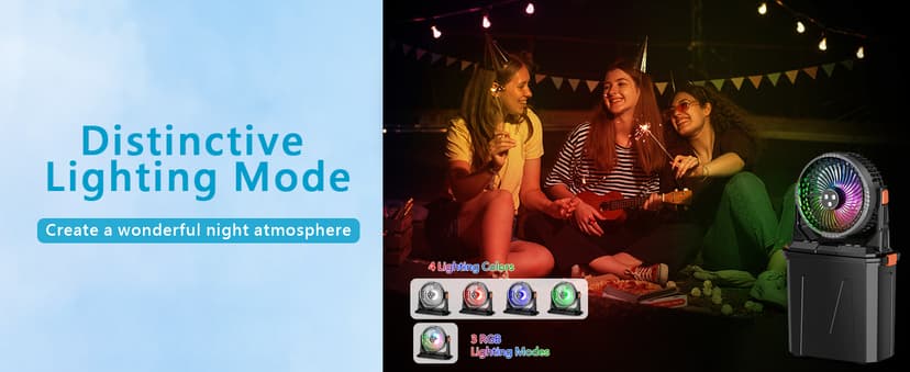 GHORA Portable Misting Fan with 9L Water Tank, 20000mAh Rechargeable Battery Camping Fan, Outdoor Cooling Fans for Patios with Remote & LED, 4 Speeds, 4 Spray Mister Modes, for Home, Outside