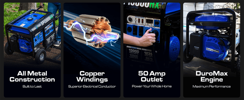 DuroMax XP13000HX Dual Fuel Portable Generator - 13000 Watt Gas or Propane Powered - Electric Start w/ CO Alert, 50 State Approved, Blue