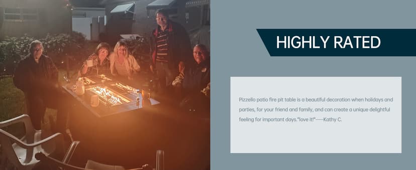 43" Propane Fire Pit Table Outdoor Rectangular Stone Firepit Table 50000 Btu Propane Fire Tables for Outside Patio with Glass Wind Guard, Lid, Fire Glass Beads, Pizzello Caldo (Gray Stone)