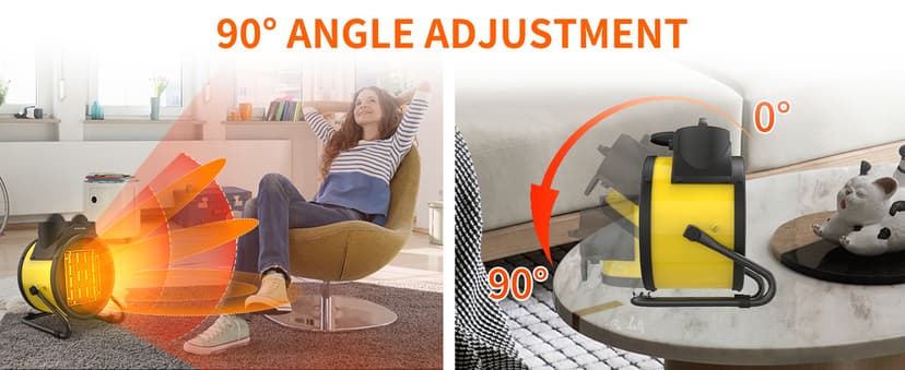 Buyplus Outdoor Heaters for Patio - 1500W Portable Garage Heater with 90°Adjustable Angle, Overheat Protection & 2S Fast Heating, Electric Space Heater for Patio, Garage, Bedroom, Office (Yellow)