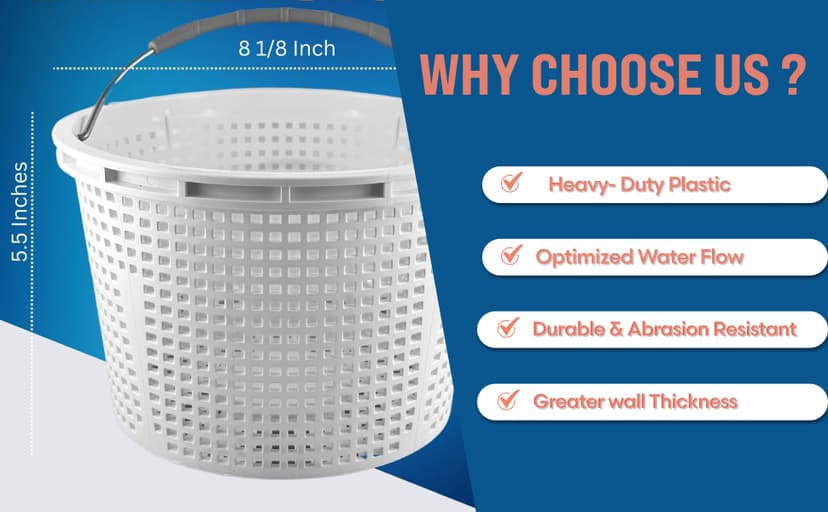 Swimables Pool Skimmer Basket for Inground Pool Compatible with Pentair U-3 Skimmer Basket and Hayward SP1070 Pool Basket | Built-in Brass Weight | 316 Stainless Steel Handle & Convenient Rubber Grip