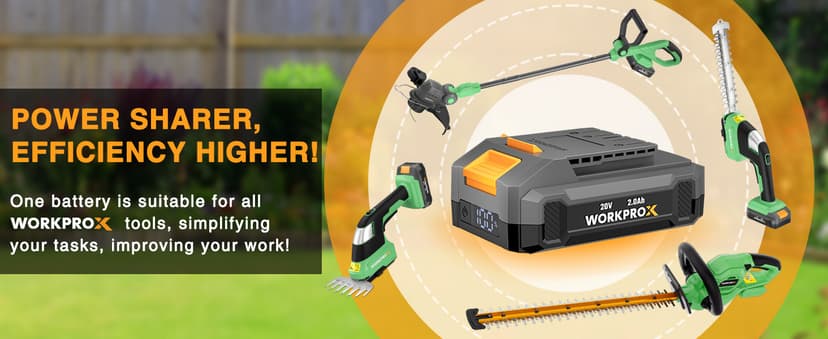 WORKPROX 20V Cordless Grass Shear & Shrubbery Trimmer - 2-in-1 Handheld Electric Grass Trimmer Hedge Shears/Grass Cutter, Rechargeable Lithium-Ion Battery and Type-C Cable Included