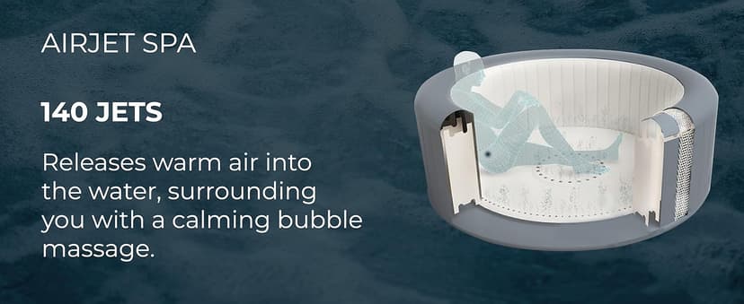 Coleman Miami AirJet Large Round 2 to 4 Person Inflatable Hot Tub Portable Outdoor Spa with 120 AirJets and EnergySense Cover, Black