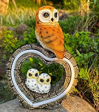 Solar Owl Garden Statue, Outdoor Waterproof Handmade Resin Statue,Garden Sculpture with Solar LED Lights, Warm Owl Statue Decoration, Suitable for Roads, Yards, lawns (Warm Owl Family)