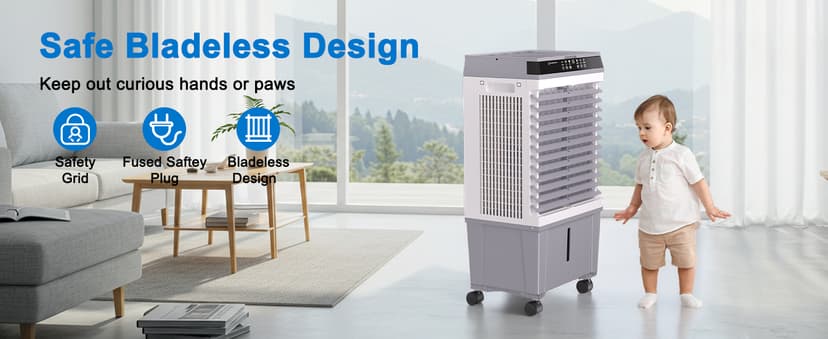 Swamp Cooler,1800CFM Portable Evaporative Air Cooler,Cooling Fan for Room Garage Patio,5.3 Gal Water Tank,3 Speeds,4 Ice Boxes,12H Timer,Remote