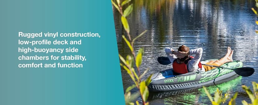 INTEX Challenger Inflatable Kayak Series: Includes Deluxe 86in Kayak Paddles and High-Output Pump – SuperStrong PVC – Adjustable Seat with Backrest – Removable Skeg – Cargo Storage Net