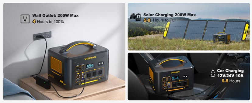Vtoman 2376Wh Portable Power Station Bundle with Extra Battery & 200W Solar Panel Included, Up to 3000W Solar Generator for Home Backup, Off-grid, Road Trip, RV, Camping, Emergencies
