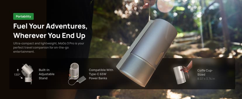 XGIMI MoGo 3 Pro NEW Outdoor Projector with PowerBase Stand, 2.5hrs Battery, Google TV with Licensed Netflix, Build-in Adjustable Stand, 450 ISO Lumens, ISA 2.0, 2 x 5W Harman Kardon