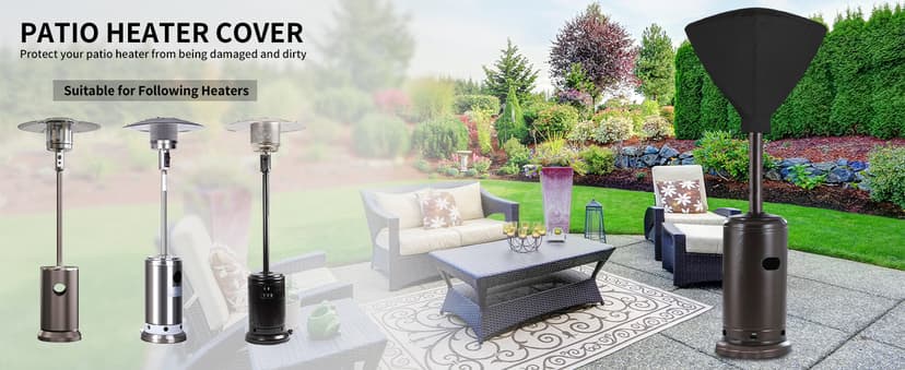 Easy-Going Pyramid Torch Patio Heater Cover with Zipper and Storage Bag, Waterproof Outdoor Heater Cover Dustproof, UV-Resisant, Wind-Resistant (90"H x 23"L x 23"W, Black)