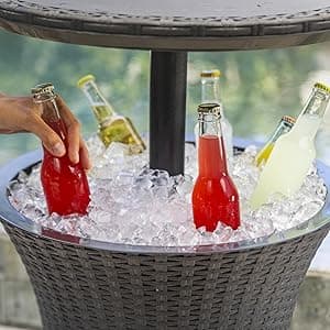 Keter Pacific Cool Bar Outdoor Patio Furniture and Hot Tub Side Table with 7.5 Gallon Beer and Wine Cooler, Dark Grey