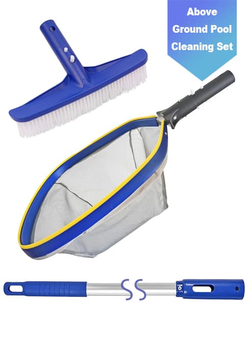 Poolvio 5-in-1 Pool Cleaning Kit - Includes Semi-Deep Skimmer Net, Aluminum Leaf Rake, 20' Pool Brush with 13ft Adjustable Pole