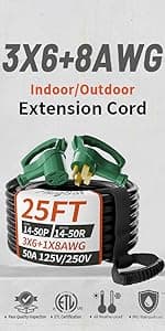 30 FT 50 Amp RV/EV Extension Cord Outdoor with Grip Handle, 4 Prong Flexible Heavy Duty 6/3+8/1 Gauge STW RV Power Cord Waterproof, NEMA 14-50P to 14-50R, Black-Yellow, ETL Listed