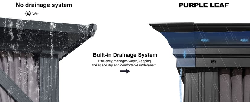 PURPLE LEAF 10' X 12' Permanent Hardtop Gazebo Aluminum Gazebo with Galvanized Steel Double Roof for Patio Lawn and Garden, Curtains and Netting Included, Grey