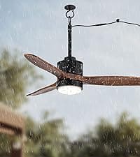 EKIZNSN 42'' Outdoor Waterproof Ceiling Fan with Light for Patios, 3 Blade Wet Rated Ceiling Fans, DC Motor w 6 Speeds, Walnut Wood
