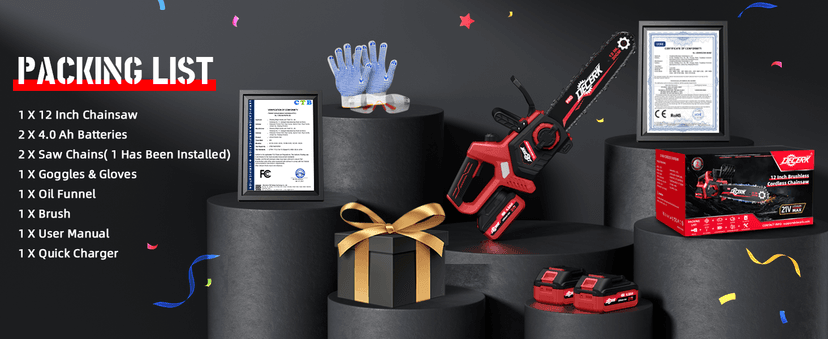 Chainsaw Cordless, 12 Inch Electric Chain Saw with 21V Battery Powered, Handheld Brushless Chainsaws with Tool-free Chain Tension & Auto Lubrication for Tree, Wood Cutting, Courtyard, Household