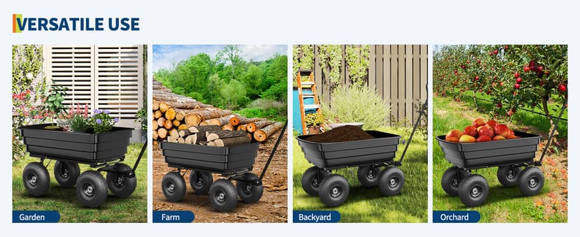 Poly Dump Cart - Heavy Duty 600lbs Garden Cart with Quick-Release Dumping & No-Flat 10" Tires, Utility Wagon for Yard Work, Landscaping, Gardening