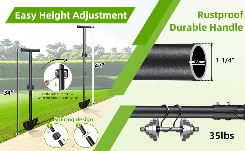 Lawn Edger, 42 Inch Half Moon Manual Edger Lawn Tool, Heavy Duty Saw Tooth Driveway Sidewalk Flower Bed Landscaping Grass Step Edging Tool, T-Grip, Long Handle