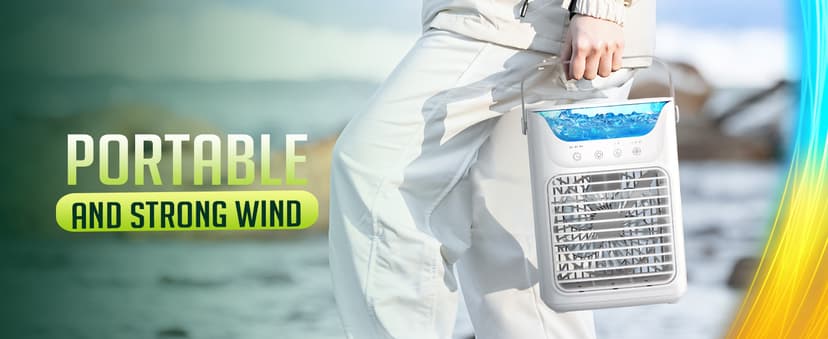 Portable Air Conditioners, 3 Wind Speeds & 7 LED Lights Evaporative Personal Air Cooler, 4 in 1 Portable AC with 650 mL Large Water Tank, Mini Air Conditioner for Bedroom/Car/Home/Camping/Room