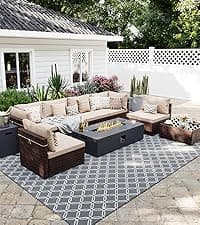 UPHA 42-inch Outdoor Propane Gas Fire Pit Table 50000 BTU Iron Round FirePit for Outside Patio with Tank Hidden Table, Removable Lid, Lava Rocks, Rain Cover, Grey