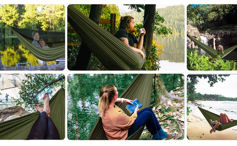 Camping Hammock - Hammocks with Mosquito Net Tent and Rain Fly Tarp, Portable Single & Double Nylon Parachute Hammock with Heavy Duty Tree Strap, Indoor Outdoor Backpacking Survival Travel