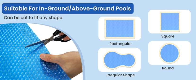Goplus Pool Cover, 16 x 32 FT Solar Blanket with Carrying Bag for In-Ground and Above-Ground Swimming Pools, Rectangle Hot Tub SPA Thermal Blanket, Blue Bubble