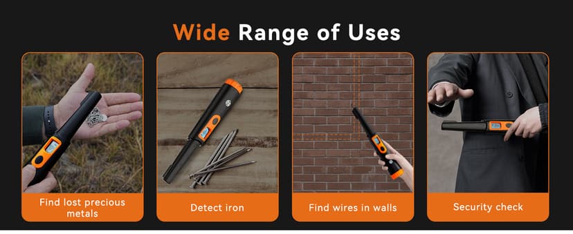 SUNPOW Metal Detector Pinpointer for Adults & Kids, Fully Waterproof, 360°Detection Handheld Pin Pointer Wand with LCD Screen, 3 Modes (Buzzer, Vibration,Sound) for Treasure Hunting- OTMD08