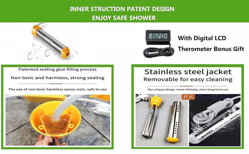 HASTER Portable Pool Immersion water Heater for Inflatable Pool Bathtub,Bucket Heater with 304 SS Guard,Electric Submersible Water Heater with LCD Thermometer,Heat 5 Gallon Water in Minutes In&Out