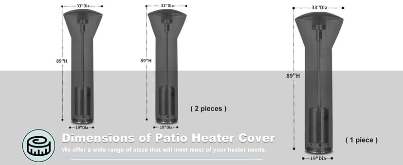 OutdoorLines Waterproof Outdoor Patio Heater Covers with Zipper and Storage Bag, Dust-proof UV-Resistant Windproof Propane Heavy Duty Heater Cover for Standing Heater, 1 Pack-89Hx33Dx19B inch Black