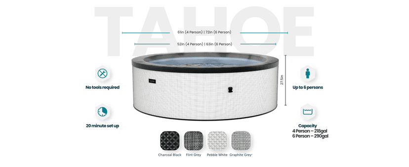Tahoe Energy-Efficient Hot Tub Bundle | 4-Person Rigid Eco Foam Spa with Thermal Cover & Insulated Foam Mat | Charcoal Black