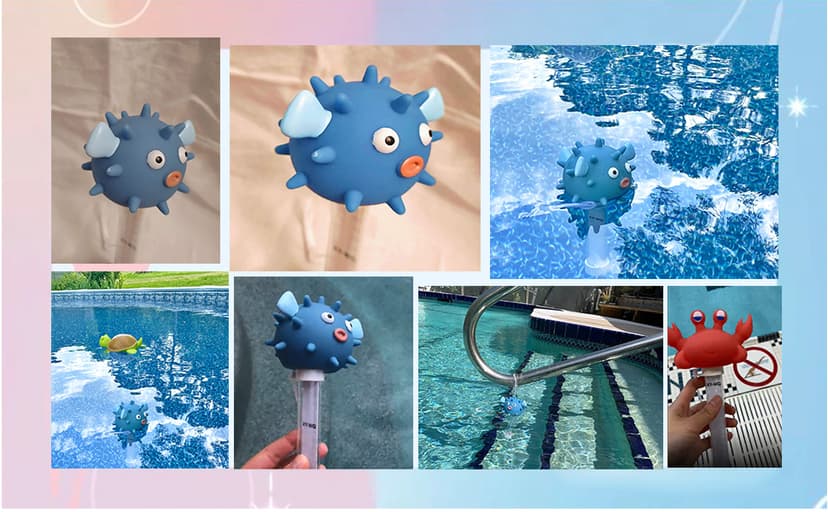 XY-WQ Floating Pool Thermometer, Large Size Easy Read for Water Temperature with String for Outdoor and Indoor Swimming Pools and Spas (Puffer)