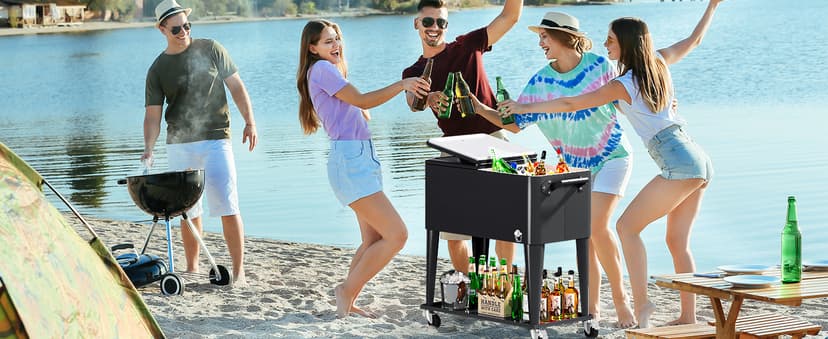 YITAHOME 80 Quart Patio Cooler Cart with Bottle Opener Drainage, Portable Rolling Beverage Cart for Pool Deck Party Cookouts