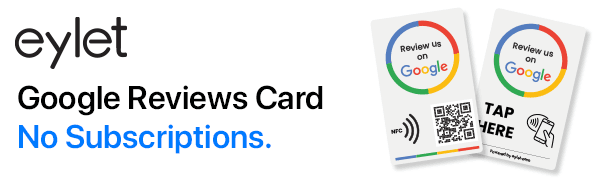 Google review card v3 from eylet | No Subscription, faster NFC Taps and QR code for instant sharing of the Google review link for your business, works with iPhone and Android.