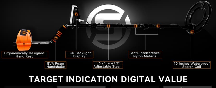 SUNPOW Metal Detector for Adults, Professional Waterproof High Accuracy Metal Detector, 10'' Detection Depth, Pinpoint & Disc & Notch & All Metal & Volume Modes, Strong Anti-Interference-GC-1083