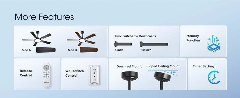 addlon Ceiling Fans with Lights, 52 inch Black Ceiling fan with Light and Remote Control, Reversible, 3CCT, Dimmable, Noiseless, Ceiling Fan for Bedroom, Farmhouse, living room, Indoor/Outdoor Use