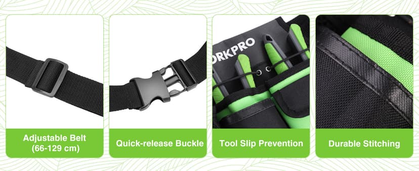 WORKPRO Garden Tool Belt, 5-Pocket Single Side Gardening Tool Pouch with Adjustable Waist Strap, Utility Garden Waist Bag for Women, Ideal for Gardening, Carpentry, and DIY Projects