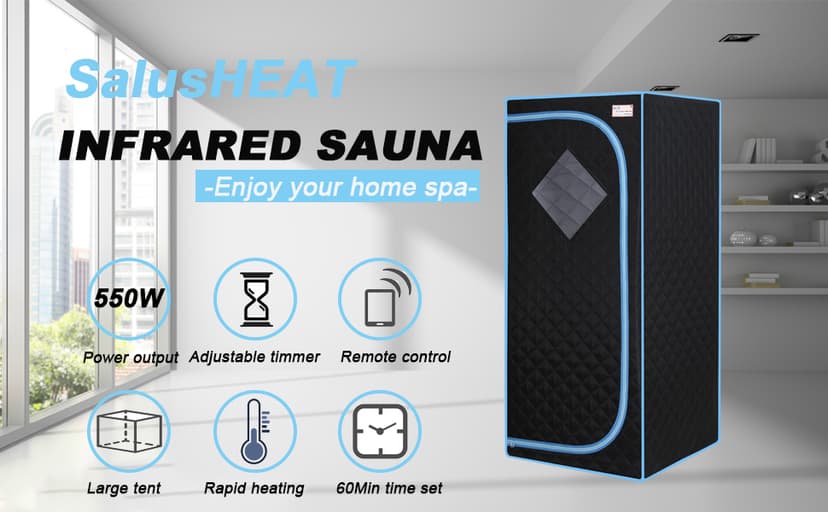 Portable Sauna Tent, One Person Infrared Sauna Home Sauna, Full Size Sauna with Remote Heating Foot Pad, Upgraded Chair, Black(29.1" x 29.1" x 66.5")