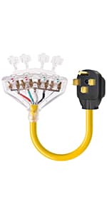 30 Amp to 110 Adapter Generator Power Cord, 4 Prong 30 Amp to 15 Amp Generator Adapter, Nema L14-30P Male to 4X 5-20R Female with Dust Protection Caps, 1.5 FT