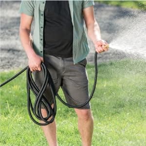 Flexi Hose Upgraded Expandable Garden Hose 50 ft Extra Strength 3/4 Solid Brass Fittings - The Ultimate No-Kink Flex 50 ft Water Hose (Black, 50FT)